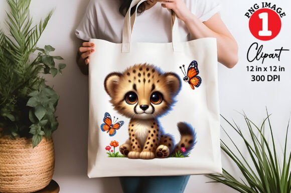 Download Cute Cheetah Playing with Butterfly PNG - Premium Bundle